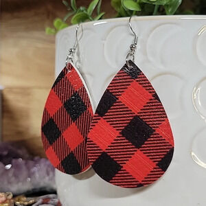 Buffalo Plaid Leather Drop Earrings